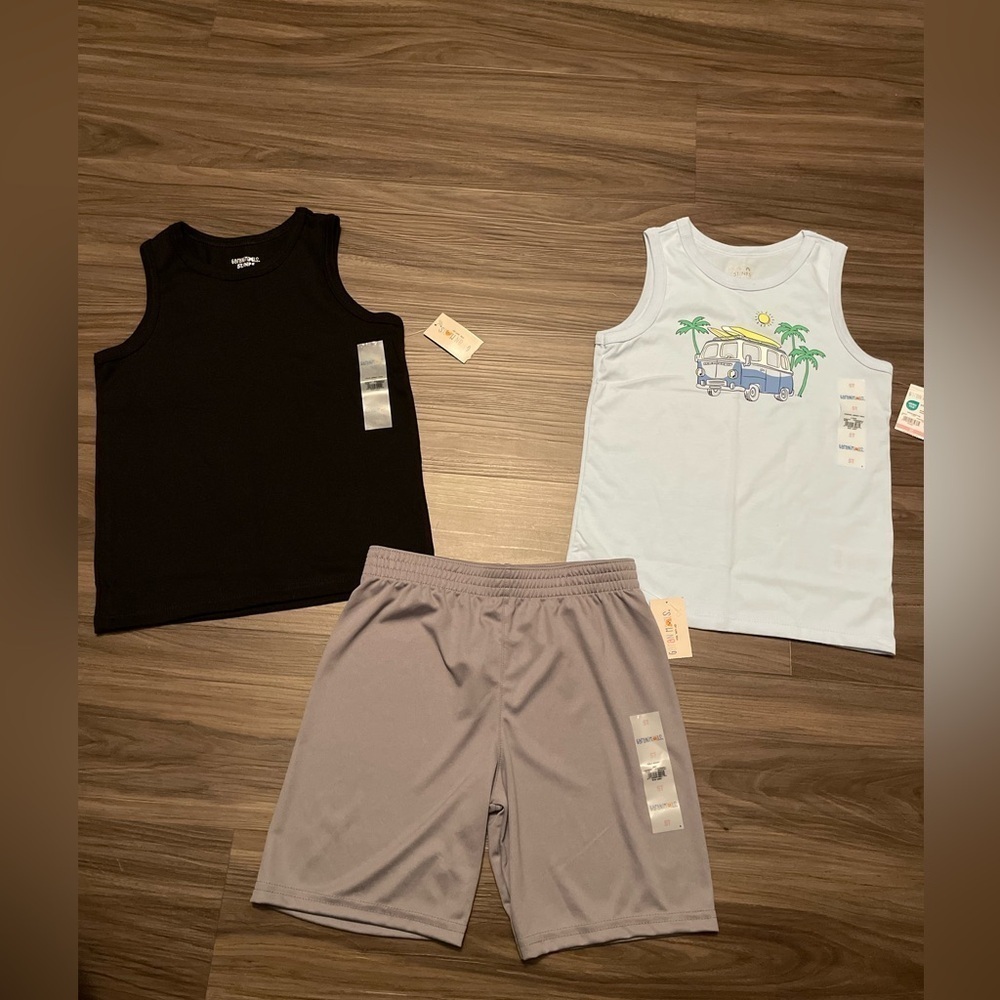 Garanimals Black and Light Blue Tanks with Gray Shorts Kids 3pc Matching Set -5T